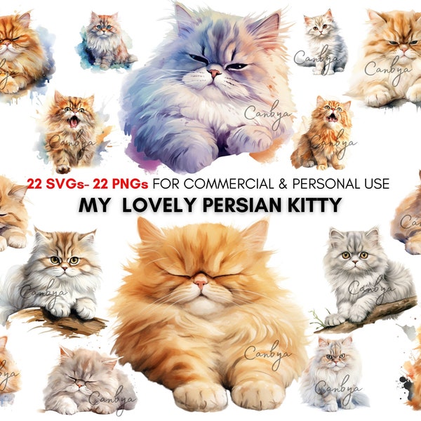 watercolor kawaii persian kittens png svg clipart bundle, cute and lazy persian kittens Digital Download, Personal & Commercial Use.