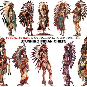 Stunning Indian Chief png svg files, Retro indian women cliparts, fashion girl clipart, digital prints for stickers, planners, scrapbooking
