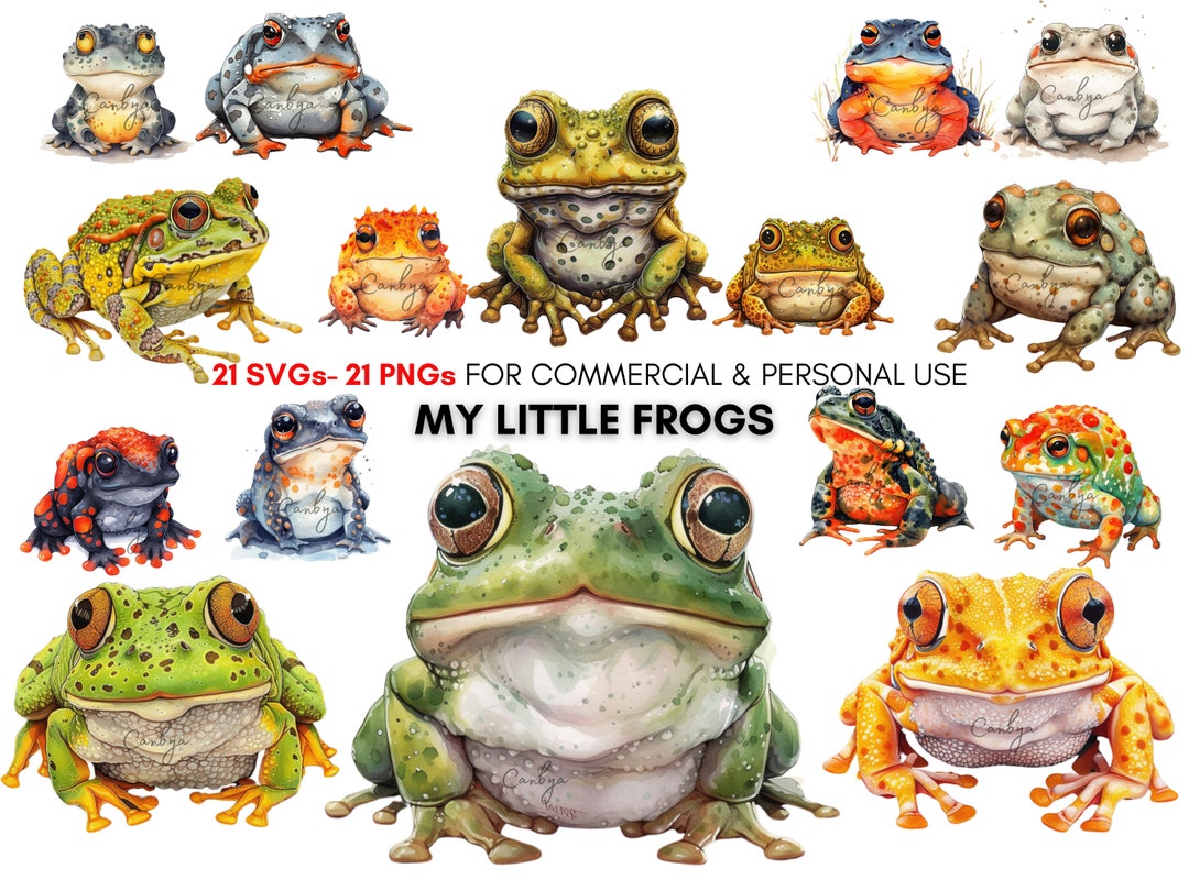 Watercolor Kawaii Baby Frogs Svg Png Clipart, Cute Chibi Frog Prints ...