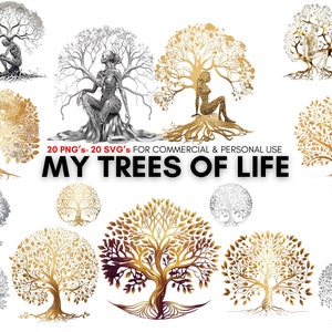 Tree of life svg, tree of life png, silver and gold tree of life clipart