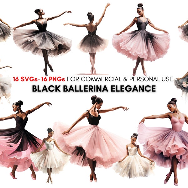 African american Ballet Dancer png svg Clipart bundle, black woman ballerina digital download, Wall Art, Junk Journals, Commercial Use...