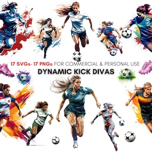 Watercolor Soccer girl png svg clipart bundle for print, soccer players prints, blonde soccer woman clipart, digital prints, printable art.