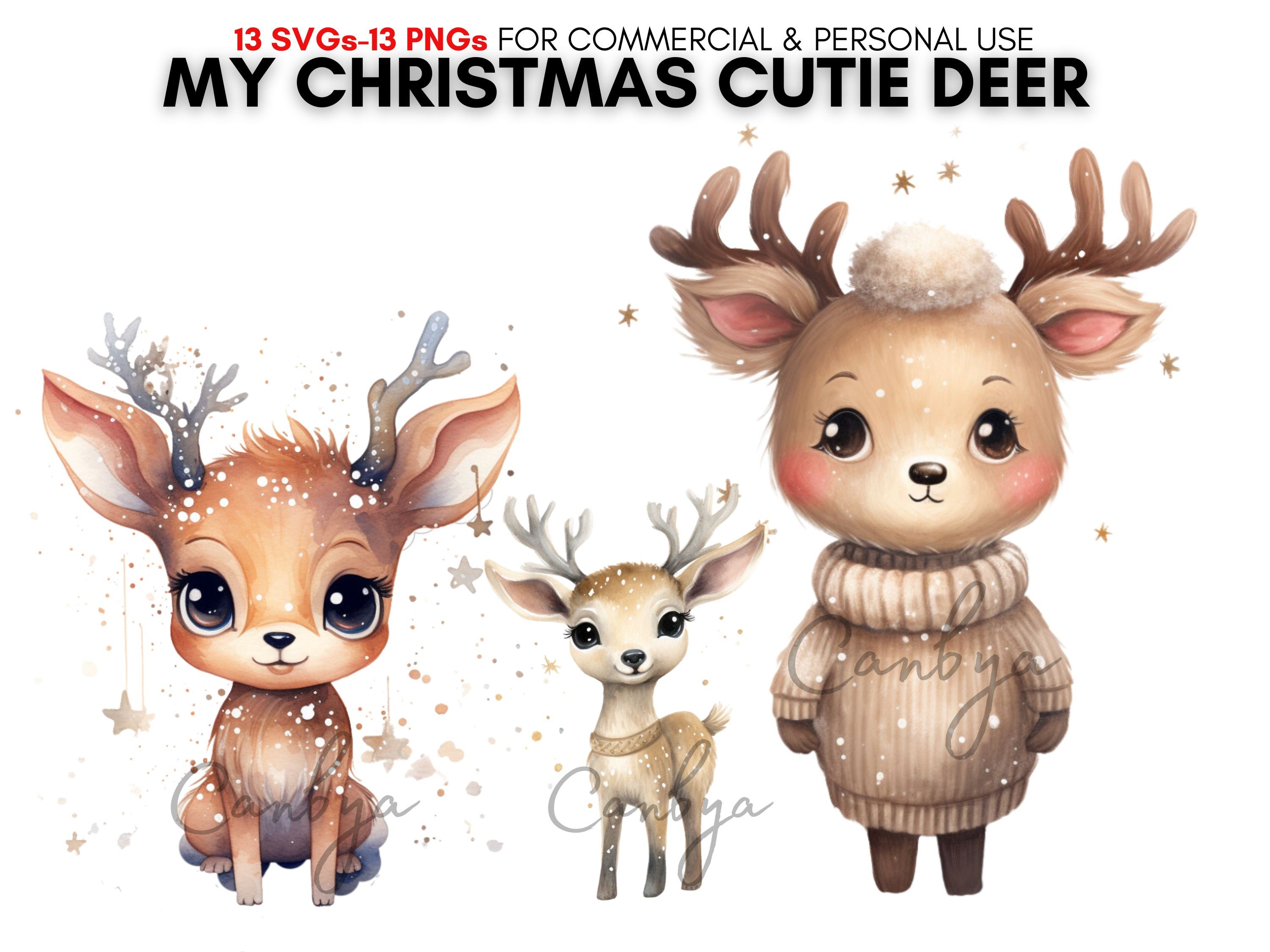 13 Watercolor Little Reindeer Svg Png Cliparts, Christmas Santas ...
