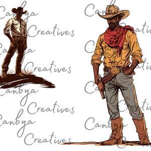 african american western clip art bundle, watercolor vintage and retro styled illustrations, digital prints for instant digital download.