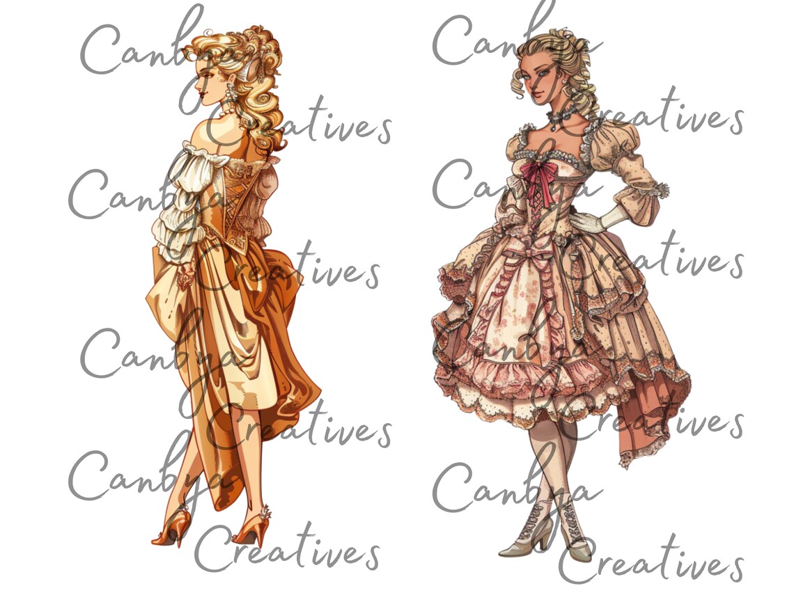 Svg Rococco Rococo Styled Women Svg Png Clipart Bundle, Vintage Rococo Fashion ...