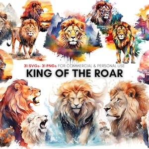 watercolor lion roar png svg digital art prints , animal wildlife printables for junk journal, planner, t-shirt designs, instant download.