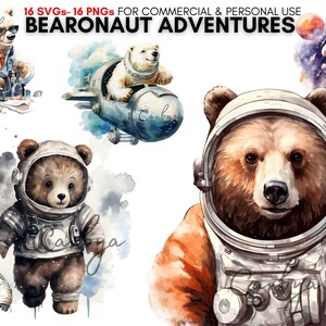 watercolor polar bear astronaut svg png digital clipart bundle, space clipart, animal digital prints