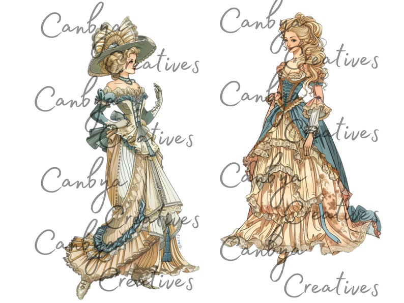 Svg Rococco Rococo Styled Women Svg Png Clipart Bundle, Vintage Rococo Fashion ...