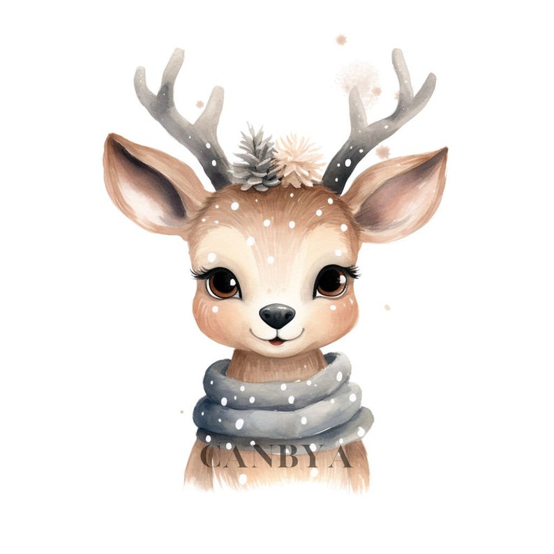 13 Watercolor Little Reindeer Svg Png Cliparts, Christmas Santas ...