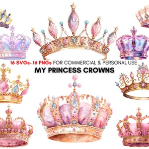 Watercolor princess crown png svg Cliparts, royal crowns prints, Glam and prestige, Digital botanical prints, Personal & Commercial.