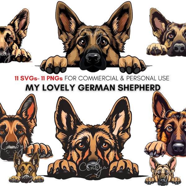 Cute german shepherd dog png svg cliparts for dog lovers, german shepherd digital prints for stickers, planners, t shirt designs...