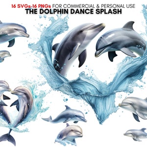 Aquarell mythischer silberner Delfin SVG PNG digitales Clipart-Bundle, unter dem Meeresleben, Der Delfintanz Spritzdrucke.