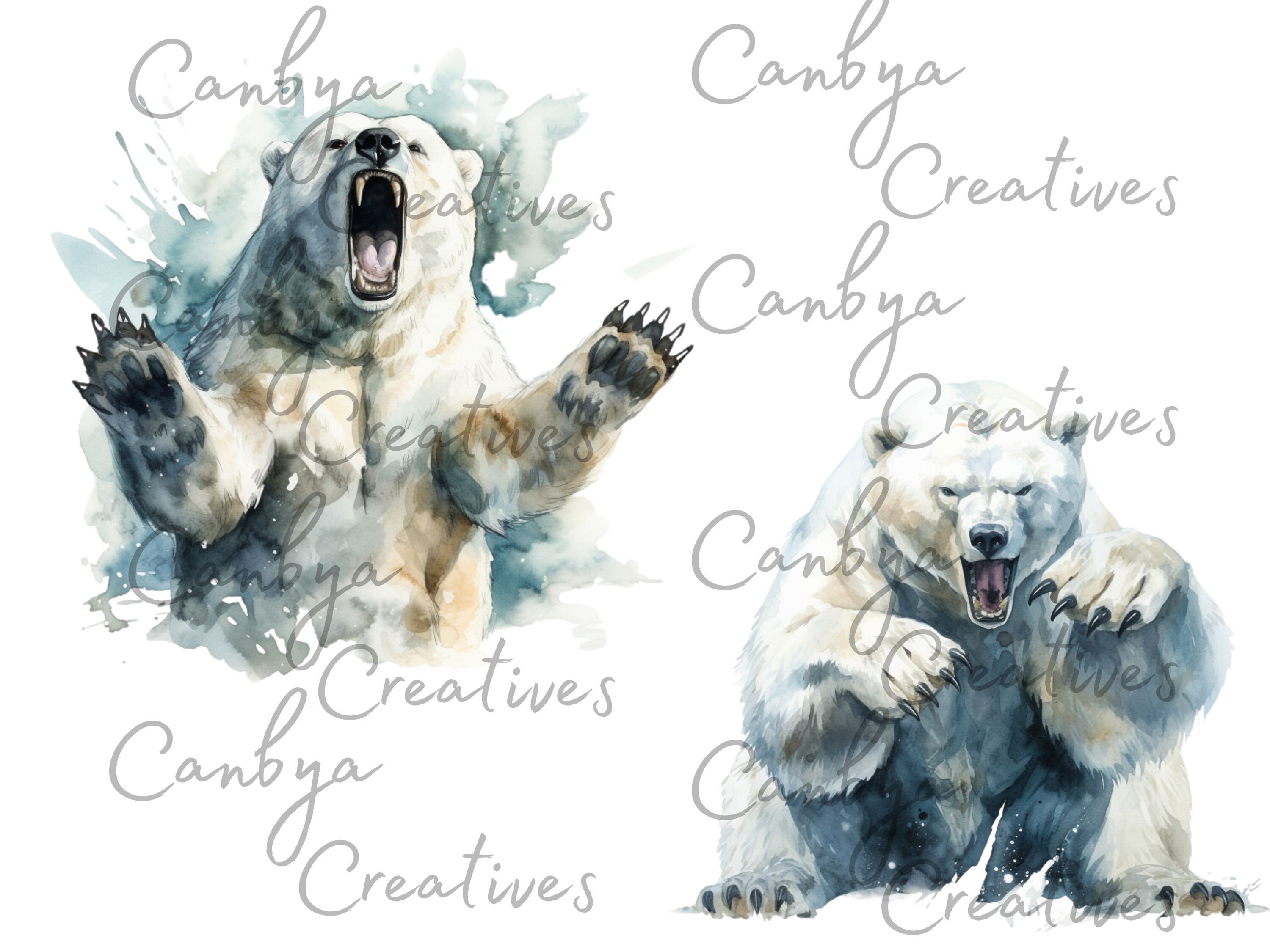 Watercolor Polar Bear Svg Png Digital Clipart Bundle, Winter Animal Art ...