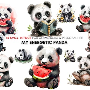 watercolor kawaii panda clipart, animal art prints, Cute panda for stickers, Junk journals  or nursery art, Instant Digital Download.
