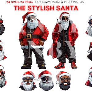 24 Black Santa svg png Clipart, African American Santa Clipart bundle, digital prints, instant download