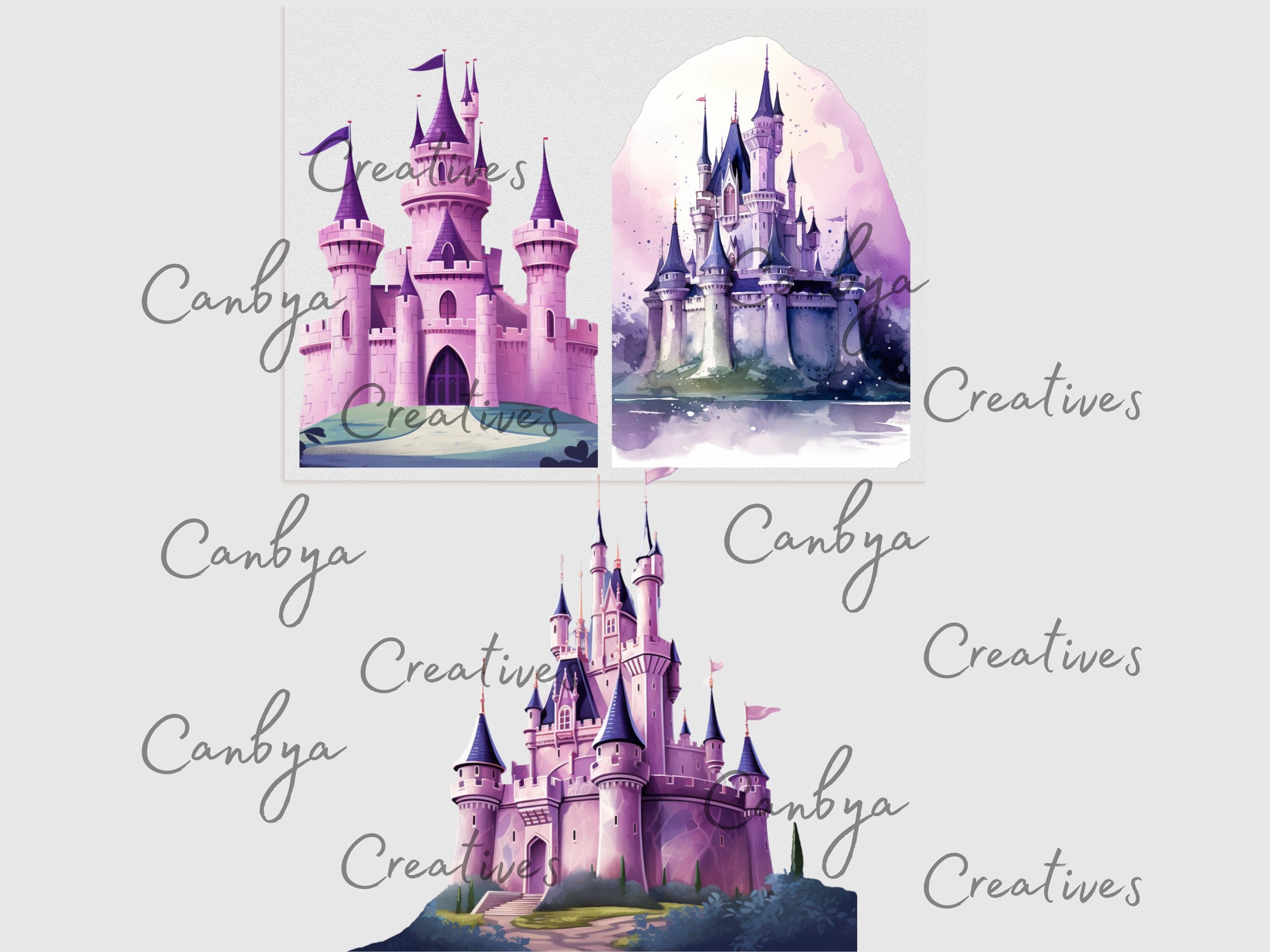 The Purple Castles, Clipart Watercolor and Illustrations, for ...