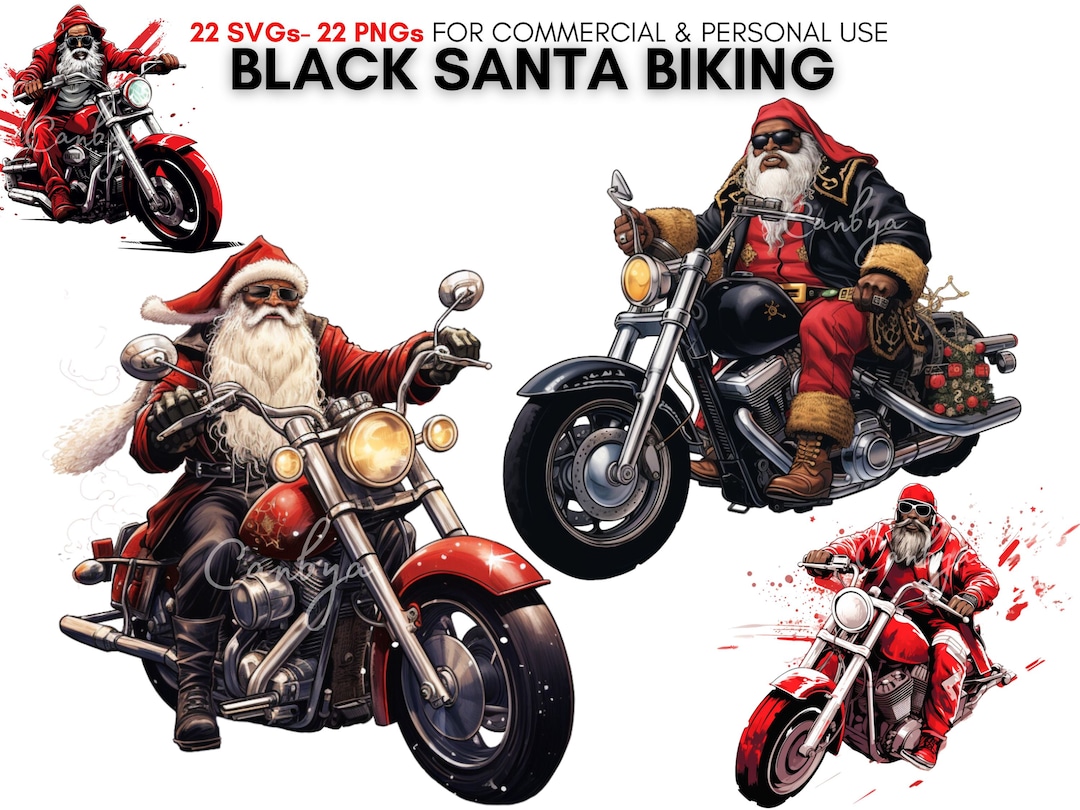 Cool Black Santa Bikers Png Svg Clipart, Christmas African American