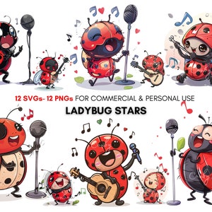 Watercolor cute music ladybug png svg Cliparts, Funny and kawaii clipart, Digital animal prints, Personal & Commercial Use.