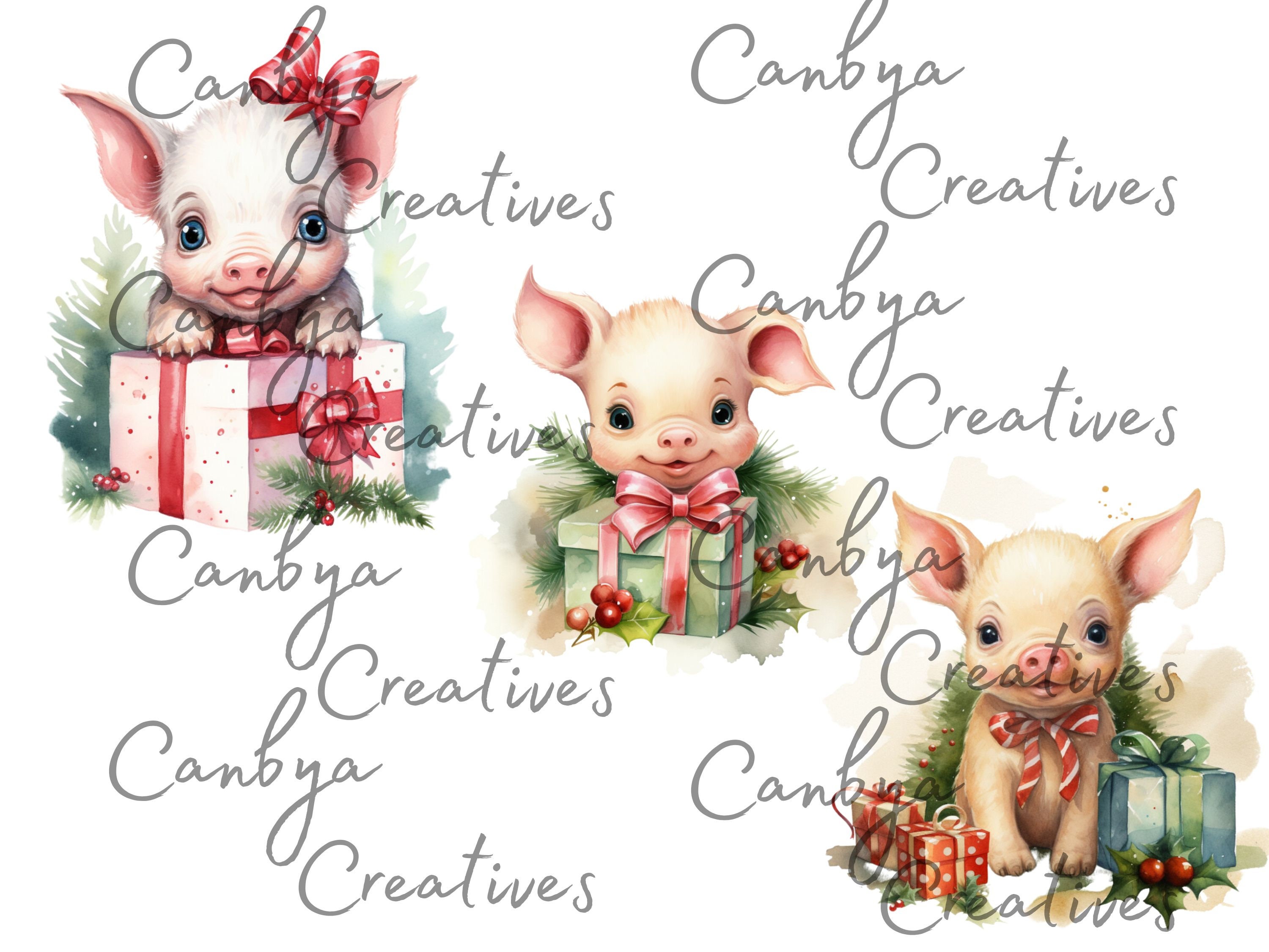 Watercolor Christmas Pig Svg Png Clipart Bundle, Winter Animal Digital ...