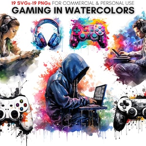 Aquarel gaming controller clipart prints, gaming jongen, gaming meisje, gaming kunst, gamer vibes, digitale download.