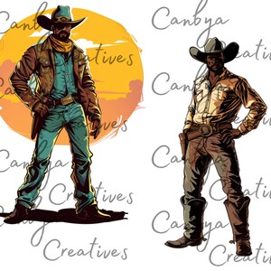 african american western clip art bundle, watercolor vintage and retro styled illustrations, digital prints for instant digital download.