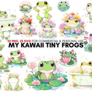 Niedliche Frosch-Clipart, Kawaii-Frosch, Kawaii-Pngs, Kawaii-Svgs, My Kawaii Tiny Frogs Set, Digitaldrucke, Druck-Downloads, Aquarell-Clipart