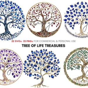 Gemstones Tree of life svg, tree of life png, silver and gold trees of life with diamonds, Rubies clip arts, diamond art, Tree of life glam.