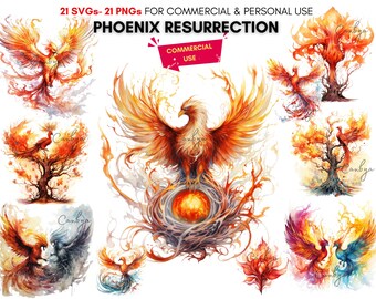 Aquarel mythische Phoenix wezens SVG PNG digitale download, verbeelding schepsel digitale bundel.