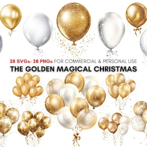 Aquarell Gold und Silber Ballon Clipart, Glitzer Weihnachtsballon Clipart Bundle, Digitaldrucke, direkter Download