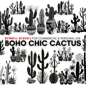 Boho cactus clipart, 23 cactus clip art svg 's, 23 cactus clipa art png 's,  western clipart, digital prints