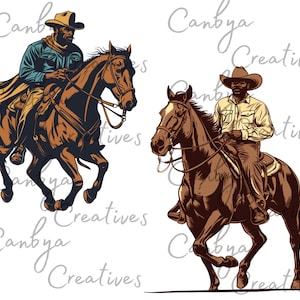 african american western clip art bundle, watercolor vintage and retro styled illustrations, digital prints for instant digital download.