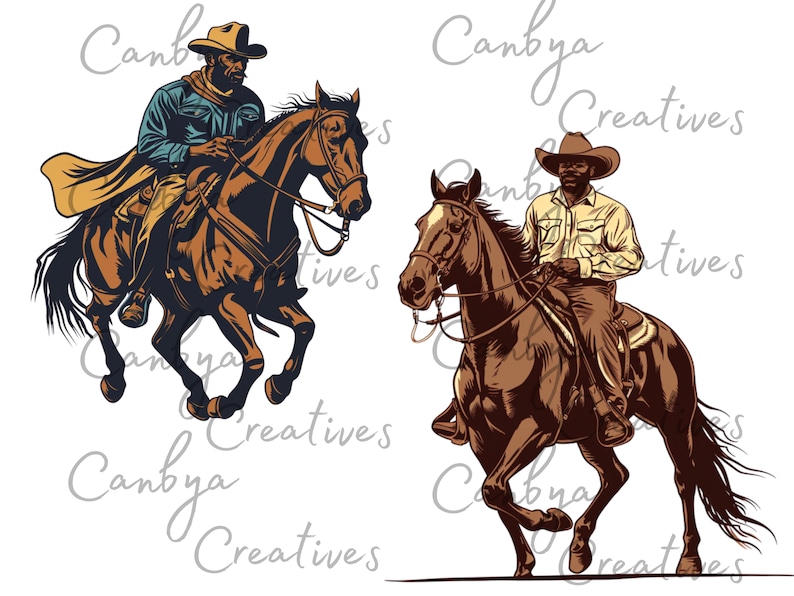 african american western clip art bundle, watercolor vintage and retro styled illustrations, digital prints for instant digital download.