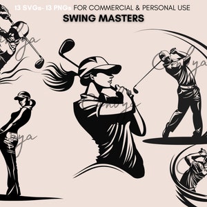 golf players svg png clipart bundle, swing masters, golf male & female players, cricut use, scrpbooking, junk journal, planners...