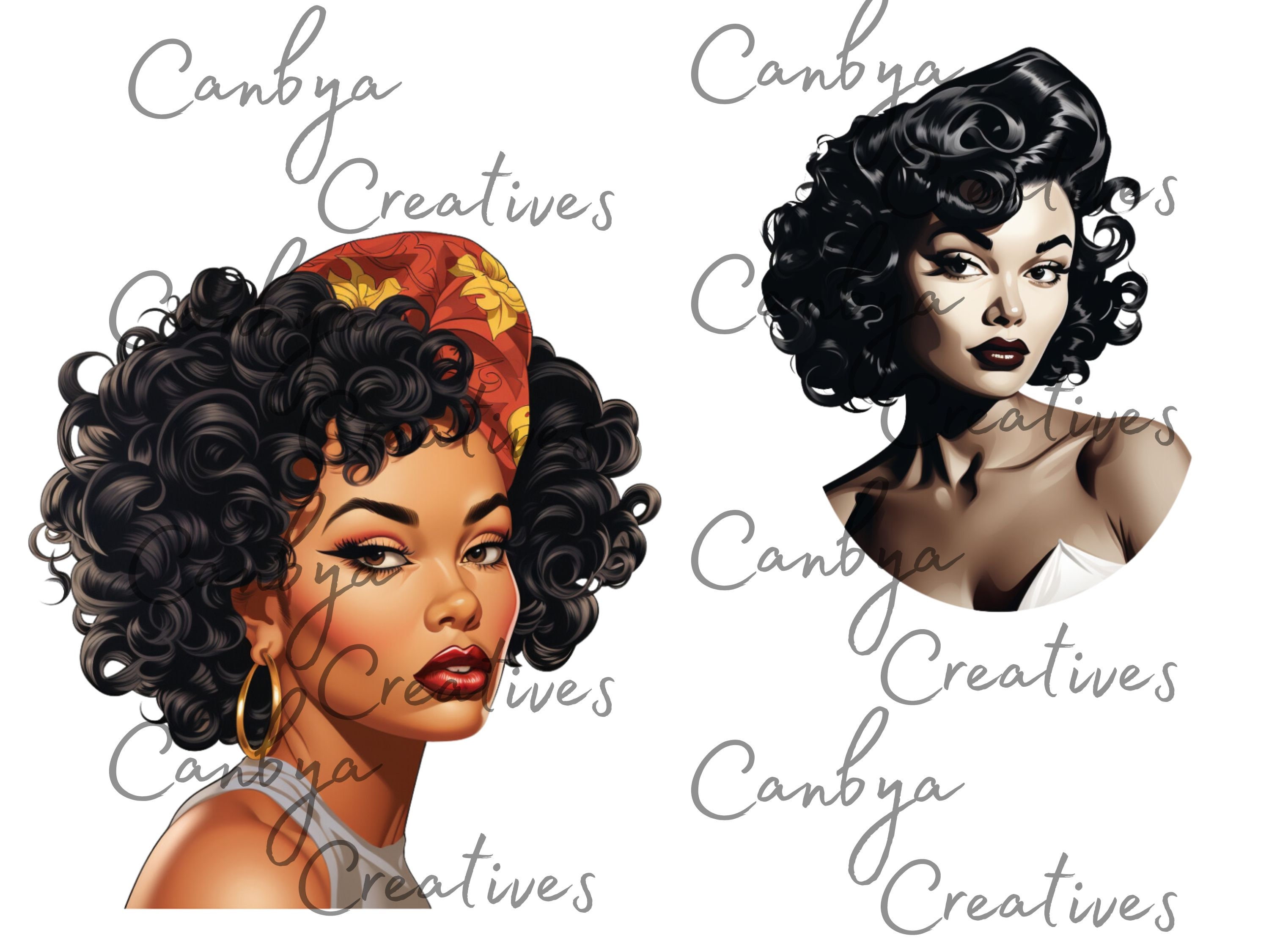 Watercolor Pin up Styled Black Girl Svg Ong Clipart Bundle, Vintage Pin ...