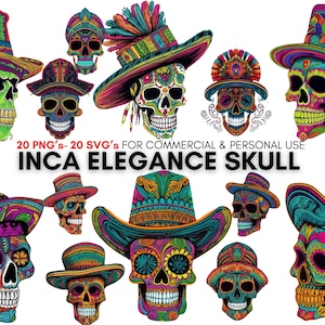 Colorful sugar skull set, 20 Sugar skull svg 's, 20 sugar skull png 's, day of the dead halloween digital print.