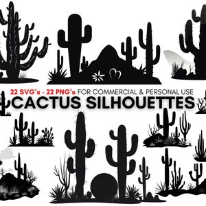 Cactus silhouettes, 22 Cactus svg 's, 22 cactus png 's , cactus clipart, doodle set, digital prints, instant download