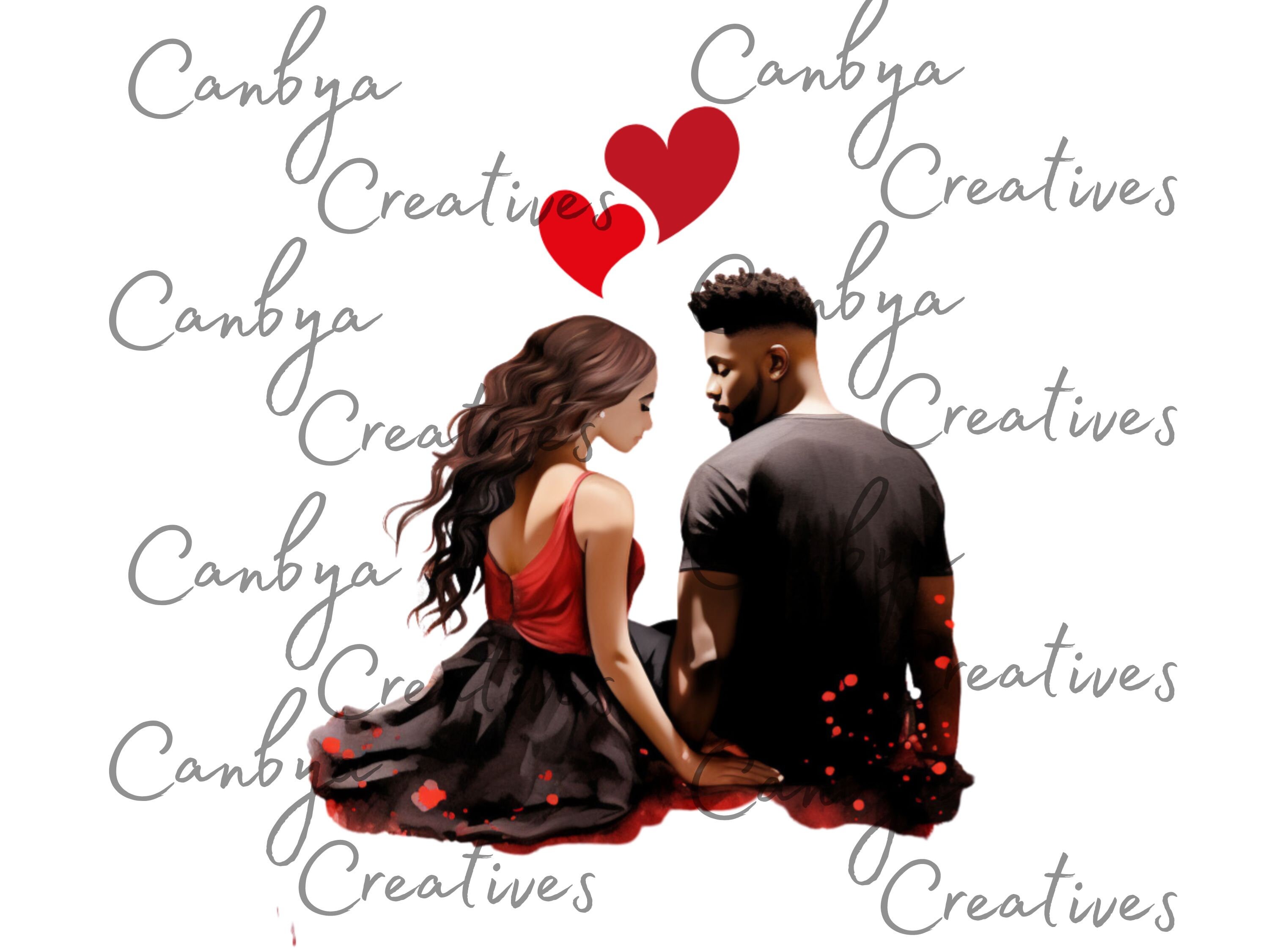 Watercolor Black Couple's Valentine Png Svg Clipart Bundle, African ...