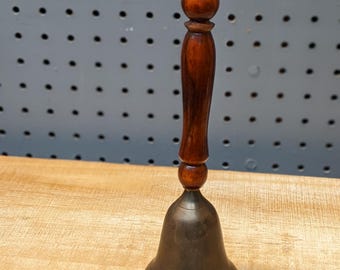Classic Brass Teacher Bell with Wooden Handle - Vintage Chic