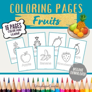 Coloring Pages Fruits Kids Printable Coloring Pages Fruit with Names and Pictures Coloring Activity Fruits Instant Download Kids Activity
