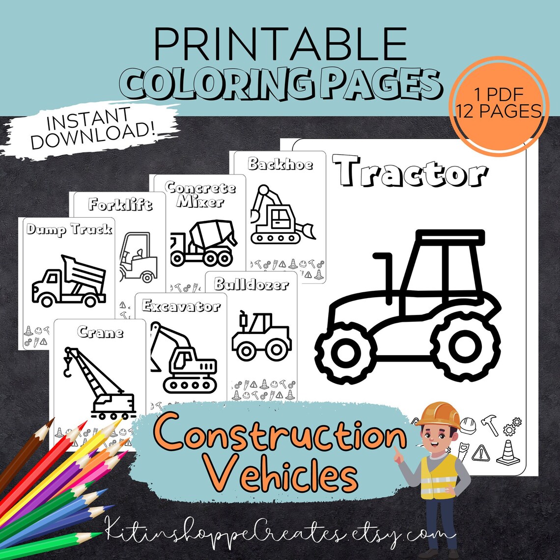 Construction Trucks Coloring Pages Printable Construction Vehicles for ...