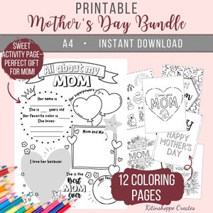 Mother&#39;s Day Coloring Pages, All About My Mom Printable, Gift for Mom, Mothers day gift, Mom and Kids Coloring Pages, Mother&#39;s Day Printable