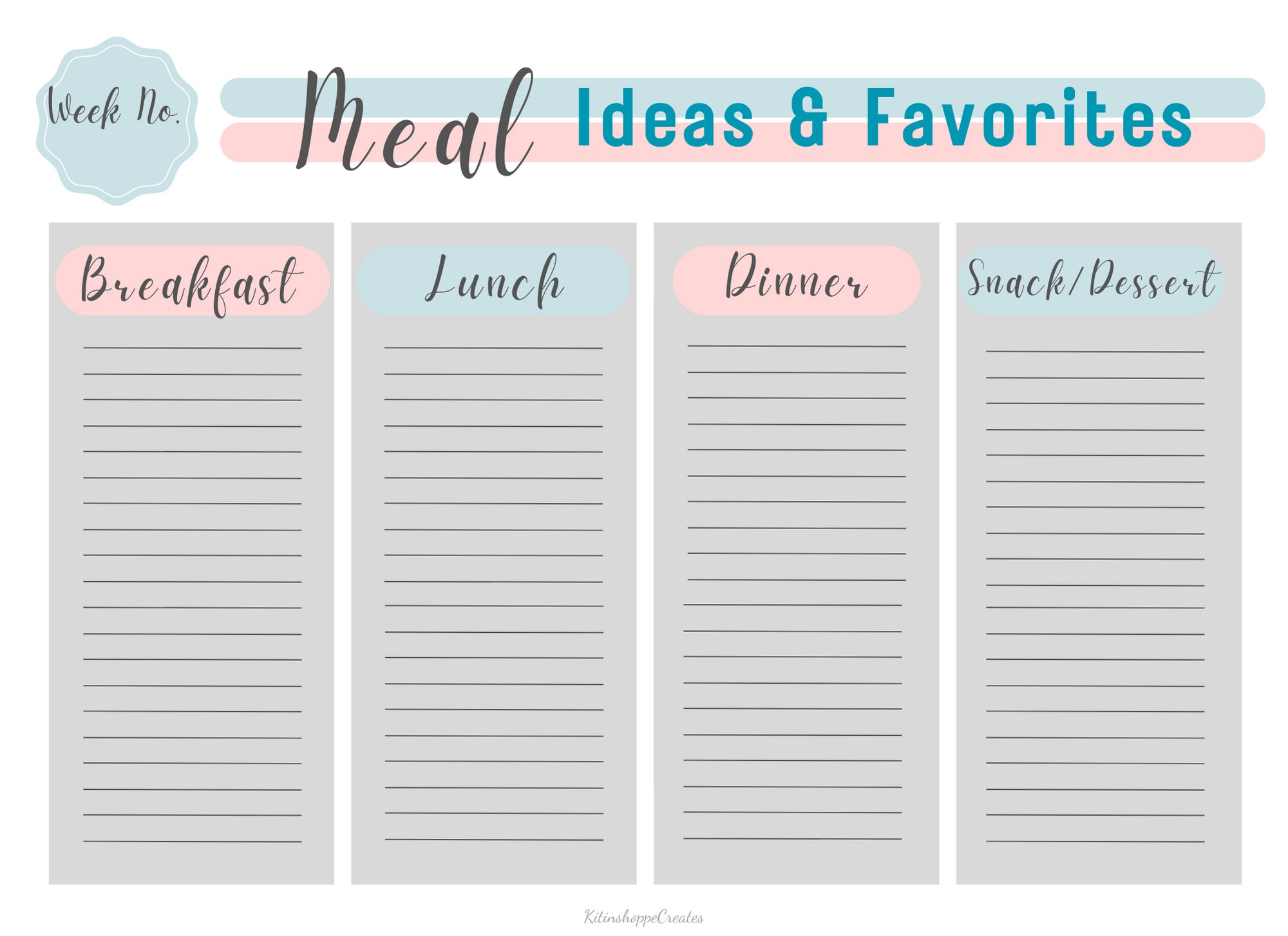Weekly Meal Planner Printable Weekly Grocery List Printable Meal
