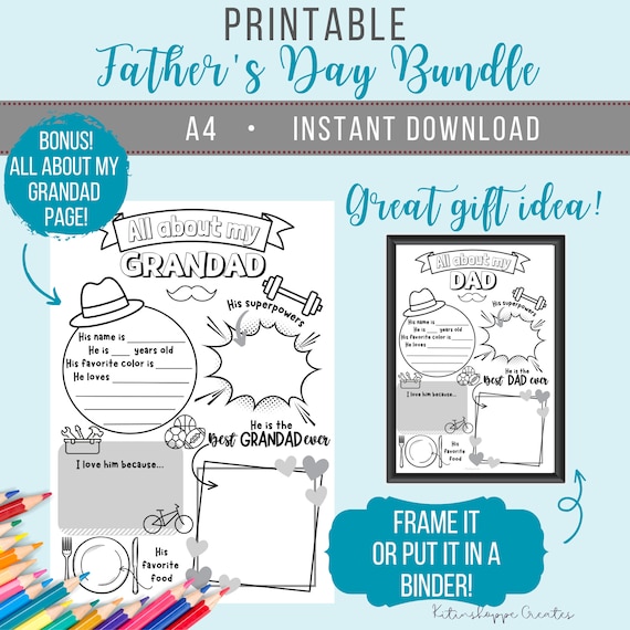All About My Dad Printable, Dad gift idea, Card for Dad, Father's Day Coloring Pages, Gift for Dad, Gift for Grandad, Father's Day Printable