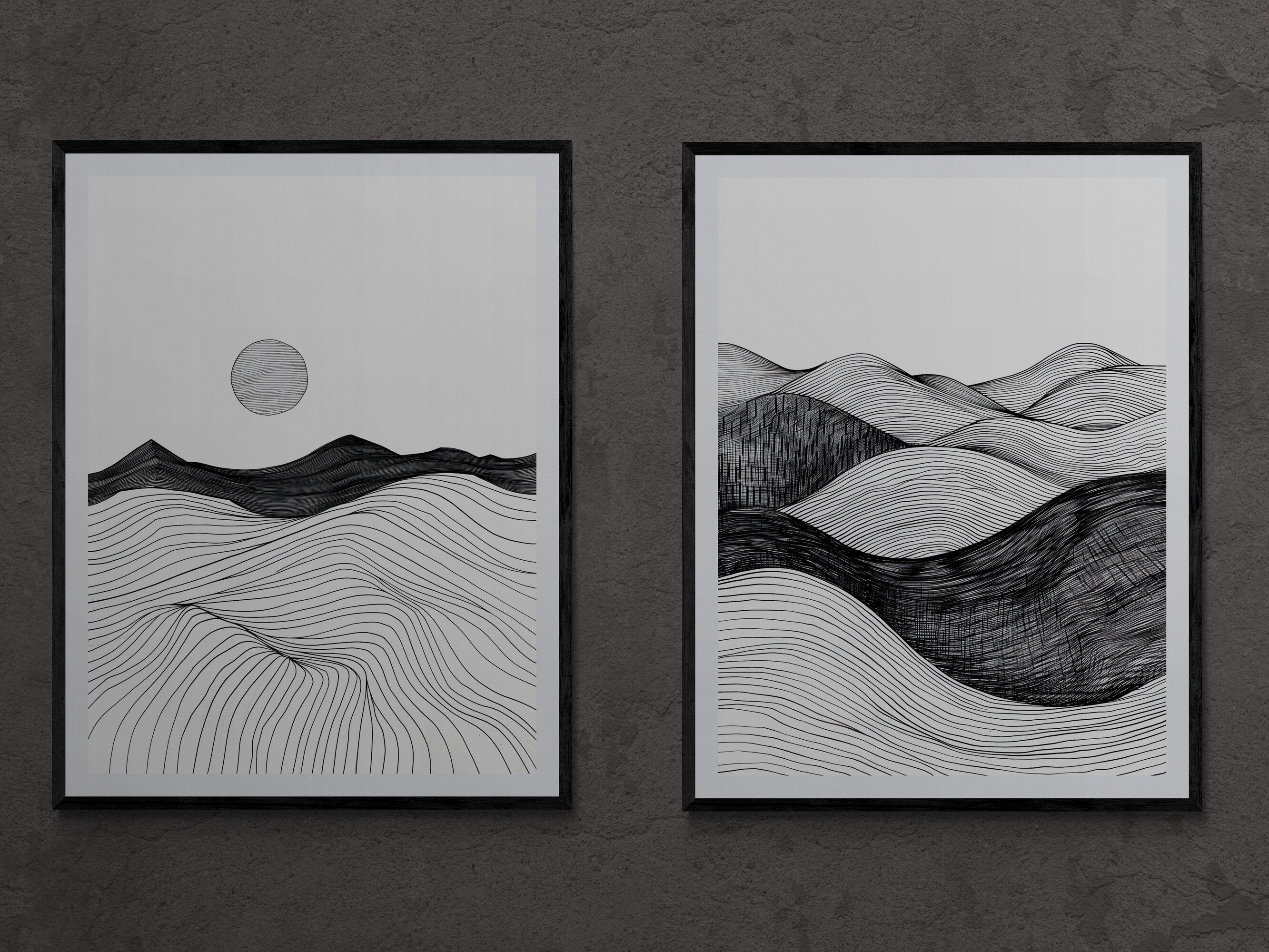 Abstract Minimalist Line Art Set of 2 Modern Black and White Wall Art ...