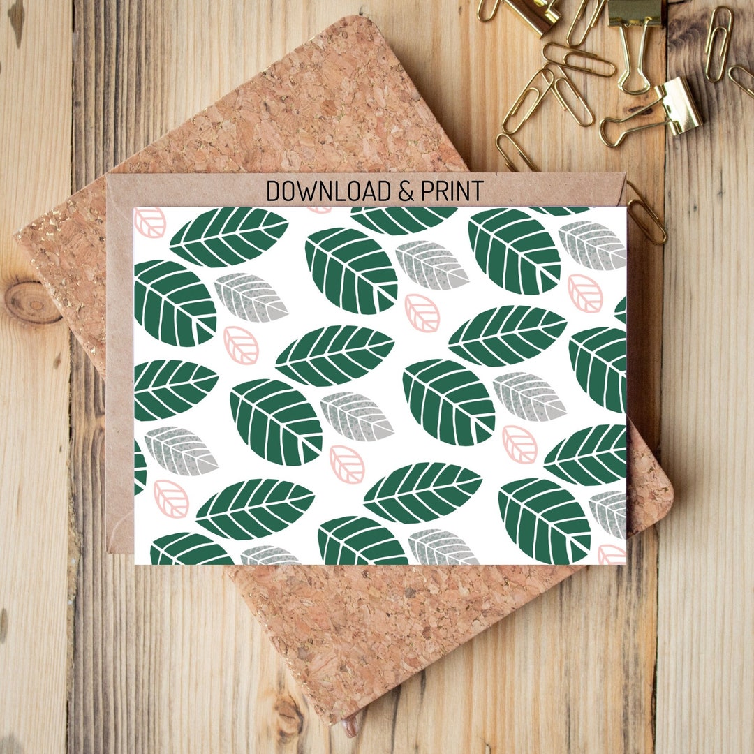 Leaf Pattern Notecard, Printable Card, Digital Card, Greeting Card ...