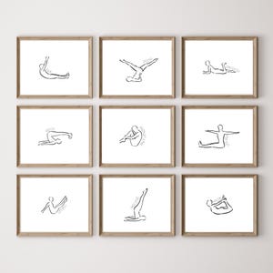 Set of 9 Pilates Exercises Art Prints, Pilates Wall Art, Pilates Studio Decor, Mat Pilates, Fintess Art, Print-On-Demand