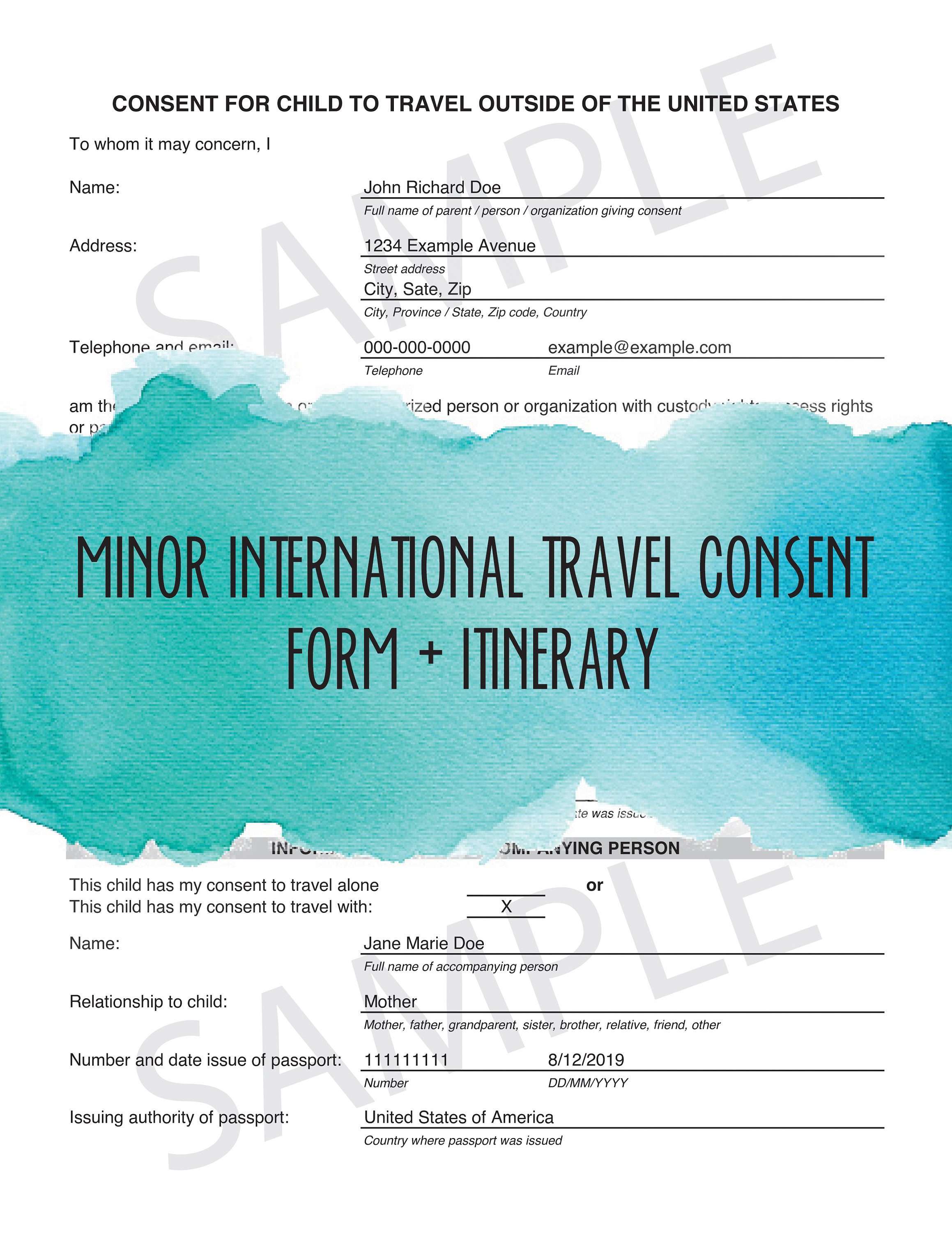 Minor International Travel Consent Form &amp; Itinerary - Etsy
