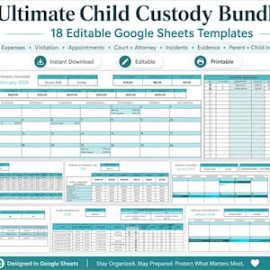 Ultimate Child Custody Bundle | CoParenting Planner | High Conflict | Visitation, Expense, Evidence & Incident Logs | Google Sheets Template