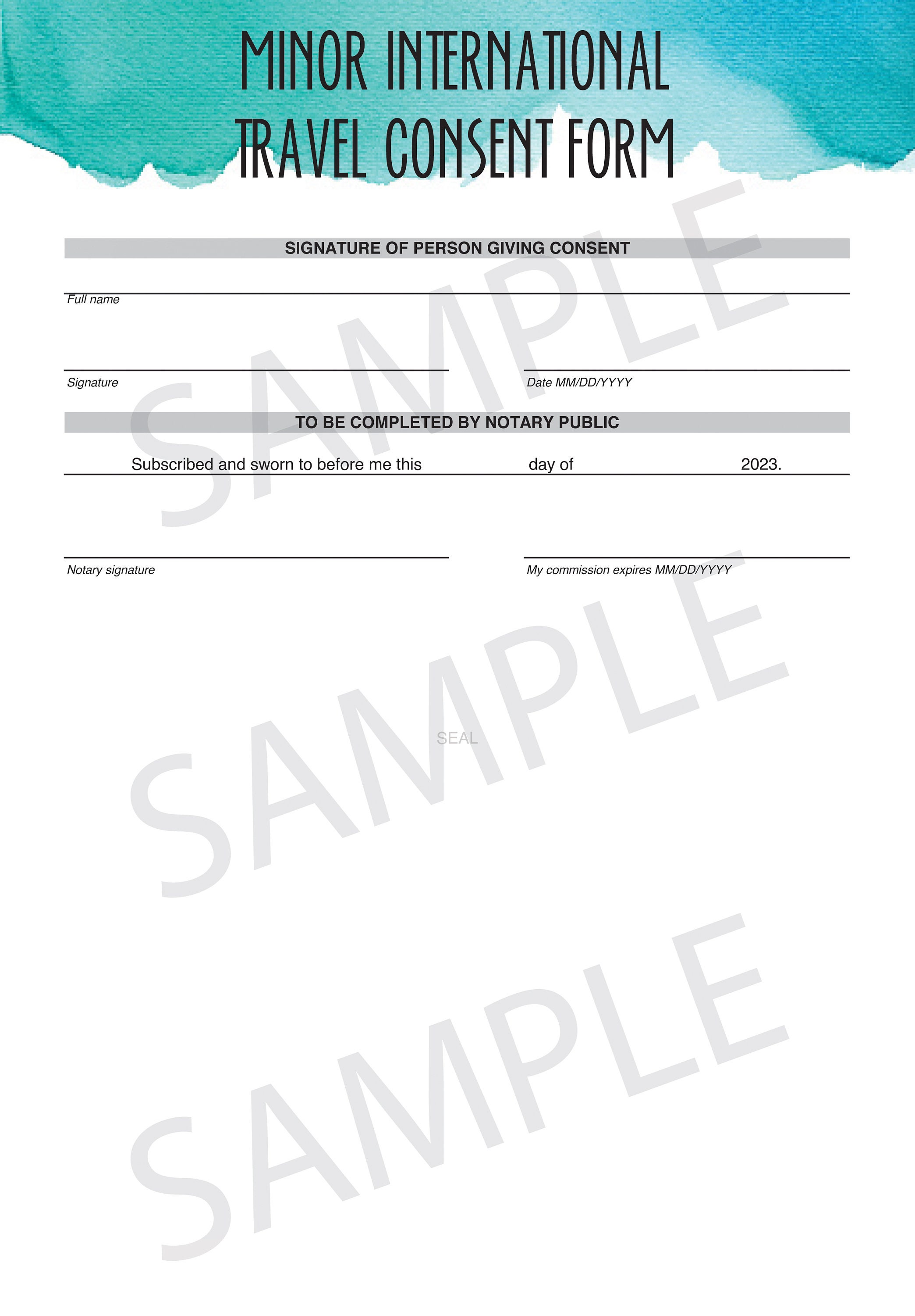 Minor International Travel Consent Form - Etsy