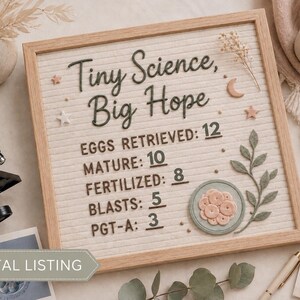 IVF Egg Retrieval Canva Template, Editable IVF Update Felt Board, Tiny Science Big Hope, Fertility Journey Milestone, Digital Download